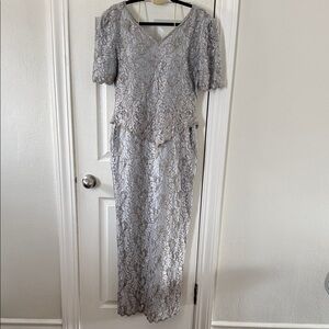 Scala Silver Lace V-Neck Maxi Dress